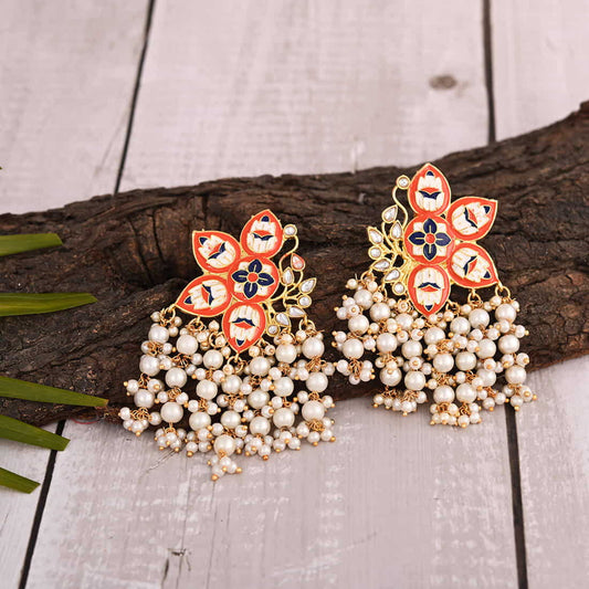 contemporary-jhumka-earrings-with-parls-orange-viraasi
