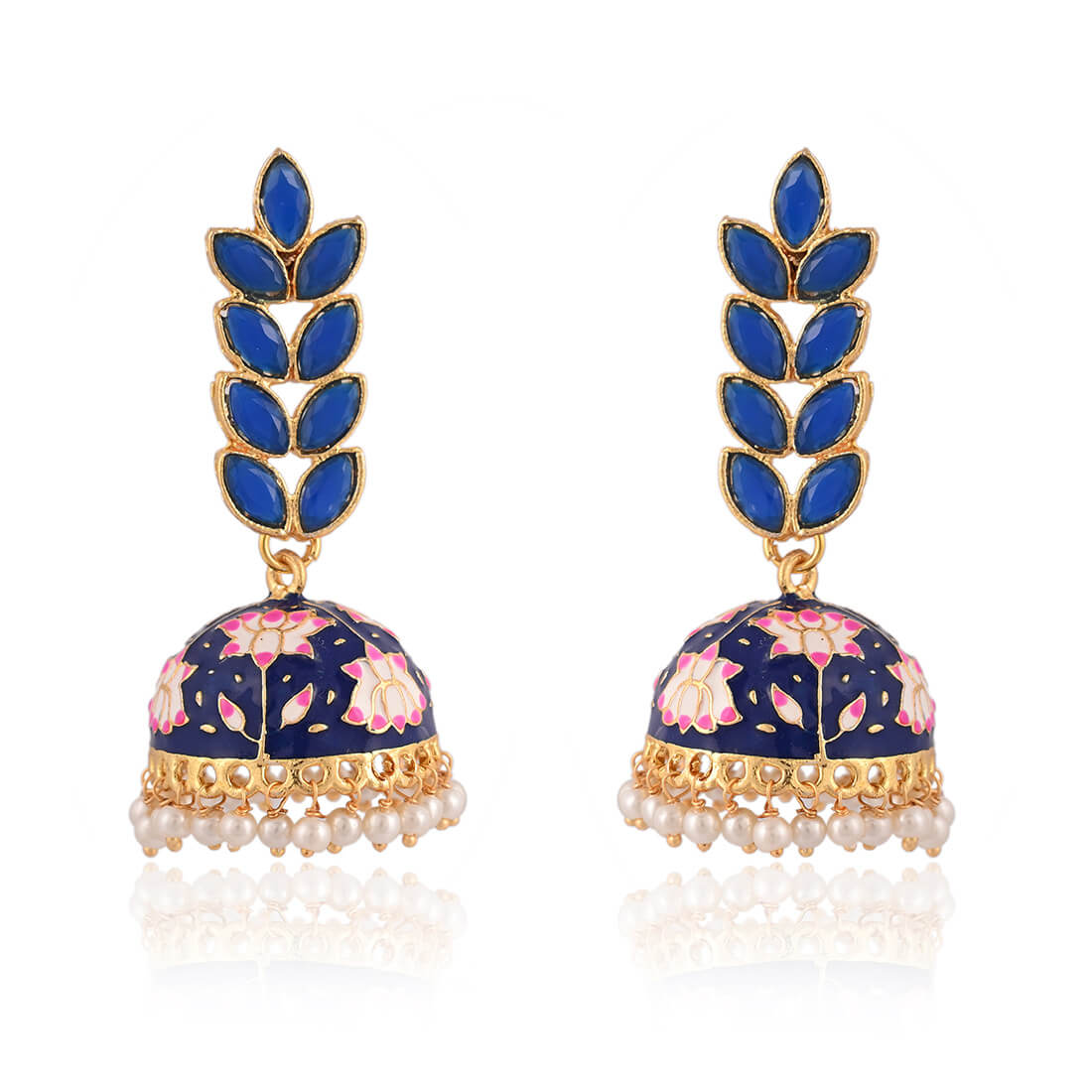 enamel-fusion-floral-jhumka-earring-blue-viraasi