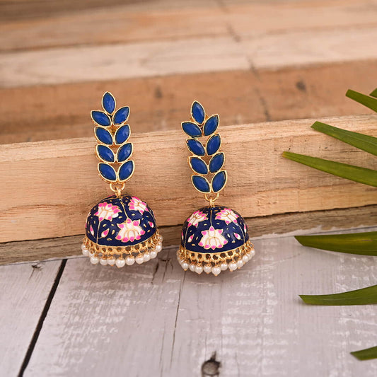 enamel-fusion-floral-jhumka-earring-blue-viraasi