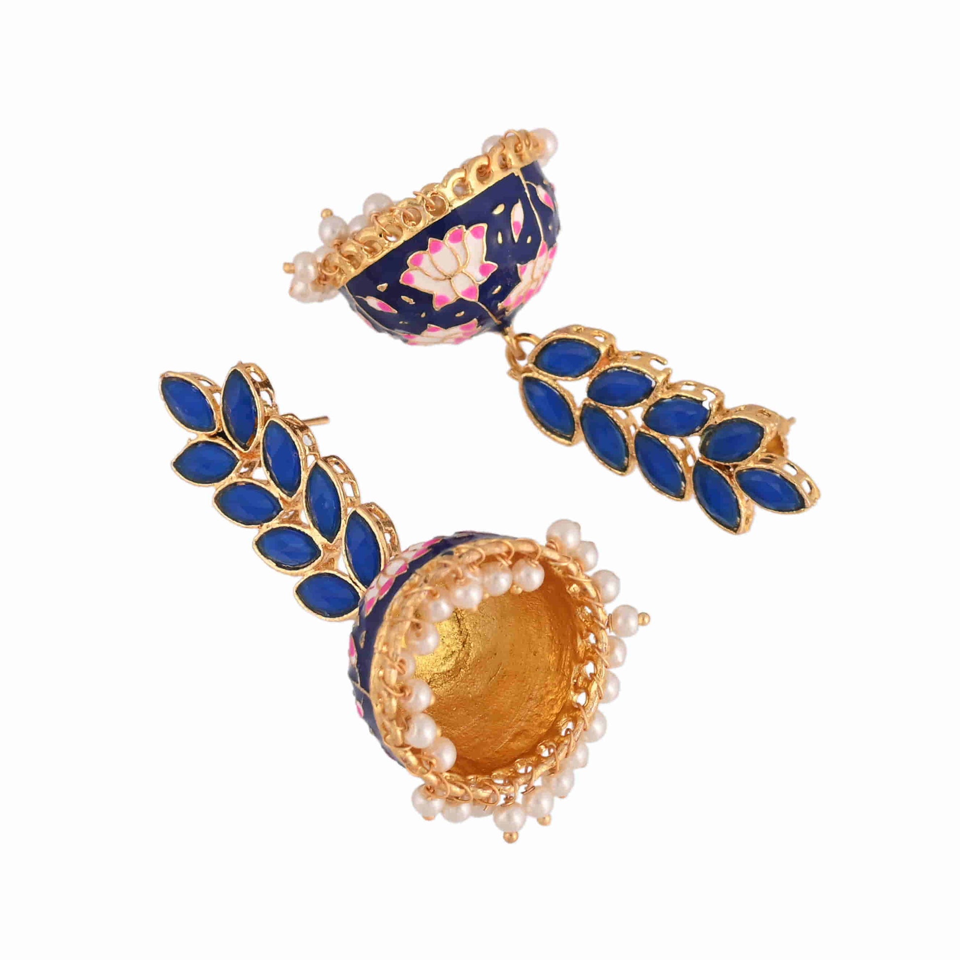 enamel-fusion-floral-jhumka-earring-blue-viraasi