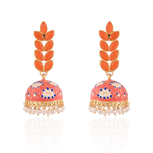 enamel-fusion-floral-jhumka-earring-orange-viraasi