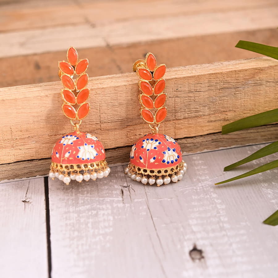 enamel-fusion-floral-jhumka-earring-orange-viraasi