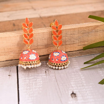 enamel-fusion-floral-jhumka-earring-orange-viraasi