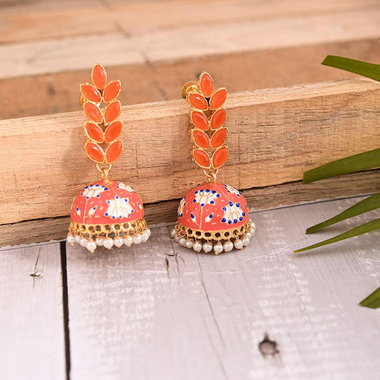 enamel-fusion-floral-jhumka-earring-orange-viraasi