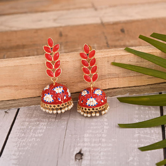 enamel-fusion-floral-jhumka-earring-red-viraasi