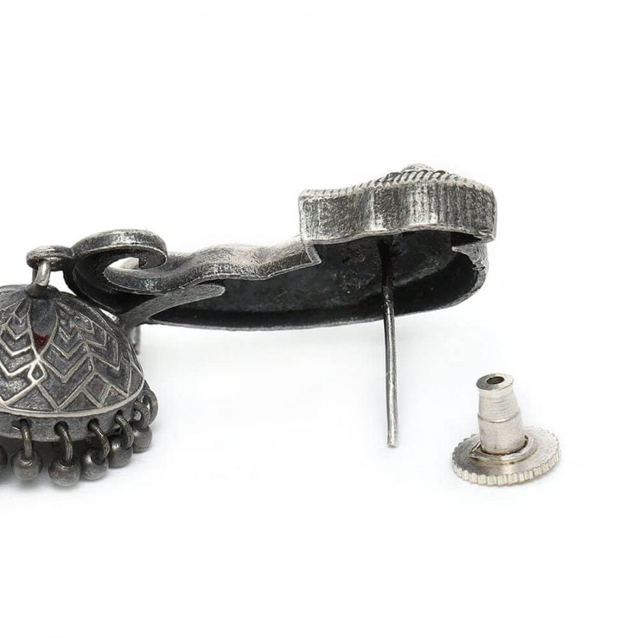 oxidized-silver-toned-elephant-shape-drop-earrings-green-viraasi