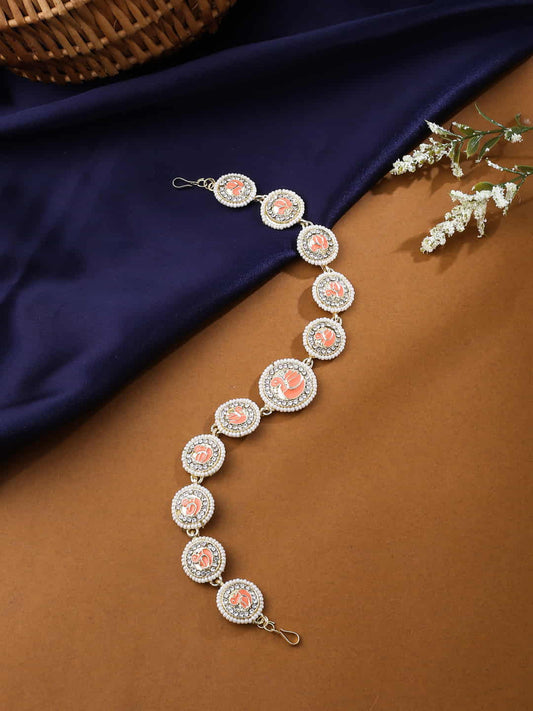 Gold-Plated White & Orange Kundan Studded Sheeshphool