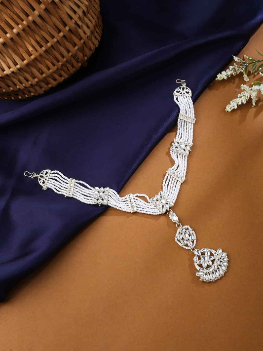 Gold-Plated White Kundan Studded Sheeshphool Matha Patti