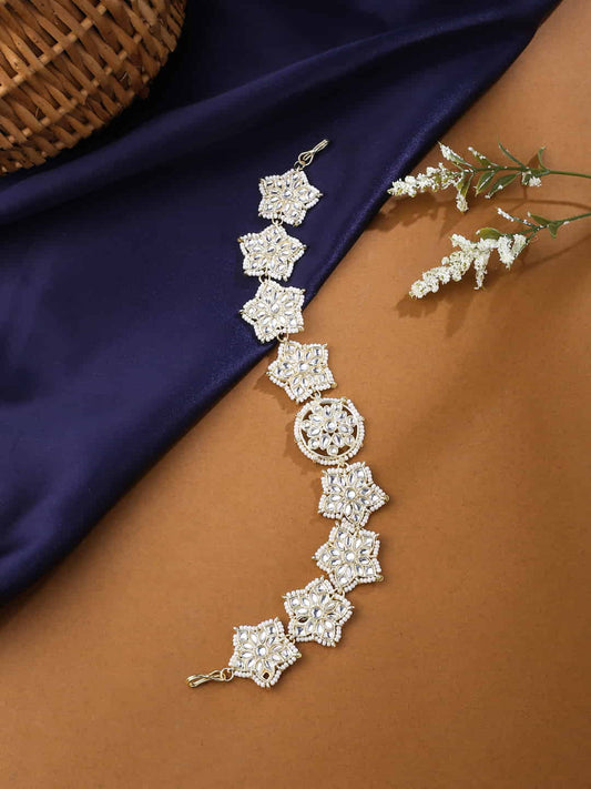 Gold-Plated Kundan-Studded & Pearl Beaded Sheeshphool