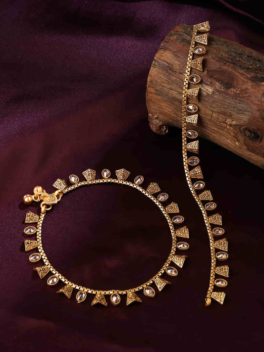 Matte Gold Plated Anklet For Women