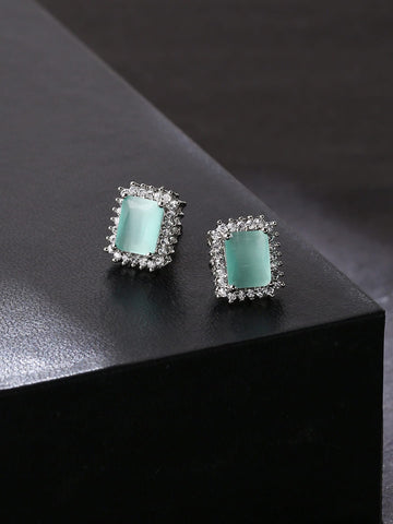 Turquoise Rectangle Diamond Earrings
