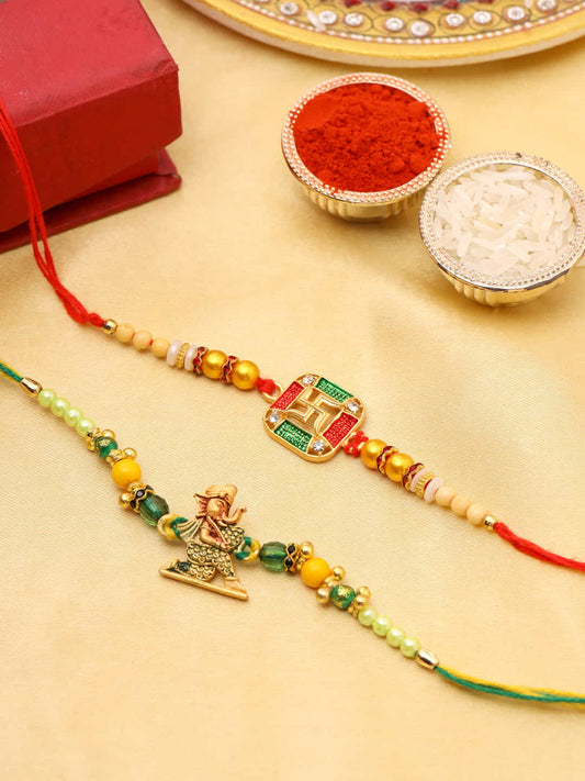 Set of 2 Lord Ganesha and Swastika Rakhi for Brother-Viraasi