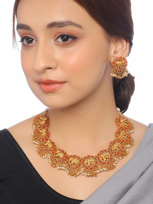 elephant-shape-gold-plated-choker-necklace-set-viraasi