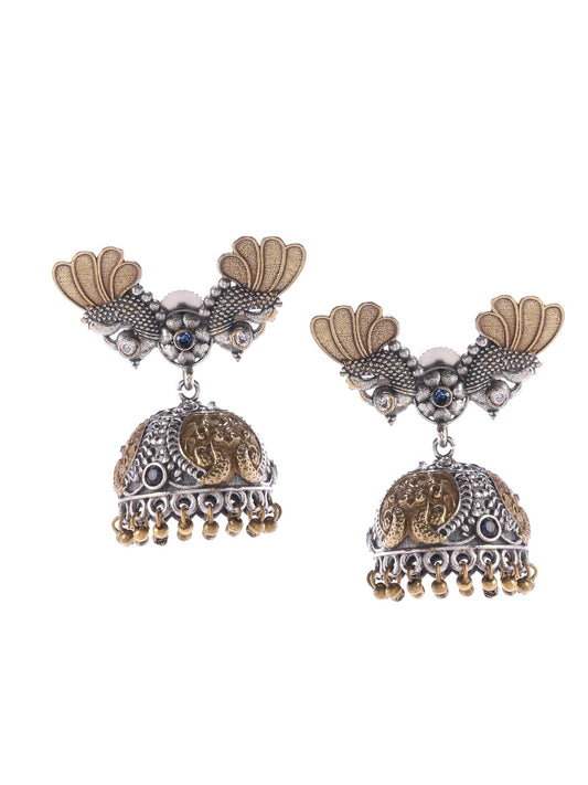 classy-dual-tone-peacock-shape-jhumka-earring-viraasi