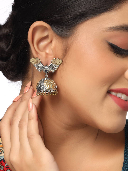 classy-dual-tone-peacock-shape-jhumka-earring-viraasi