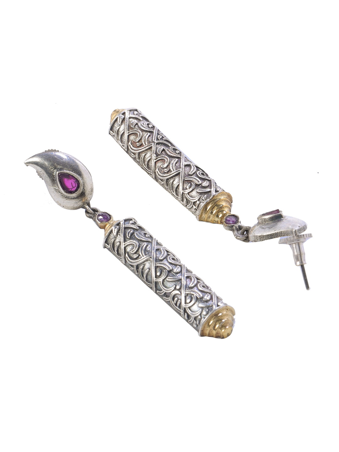 dual-tone-leaf-shape-dangle-earrings-with-pink-stone-viraasi