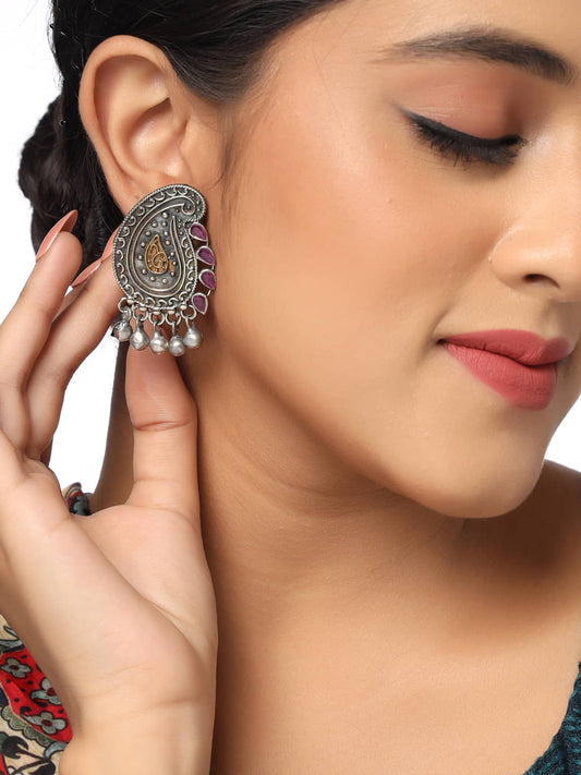 dual-tone-leaf-design-stud-earrings-for-girls-and-women-viraasi