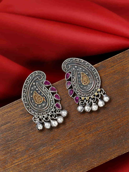dual-tone-leaf-design-stud-earrings-for-girls-and-women-viraasi