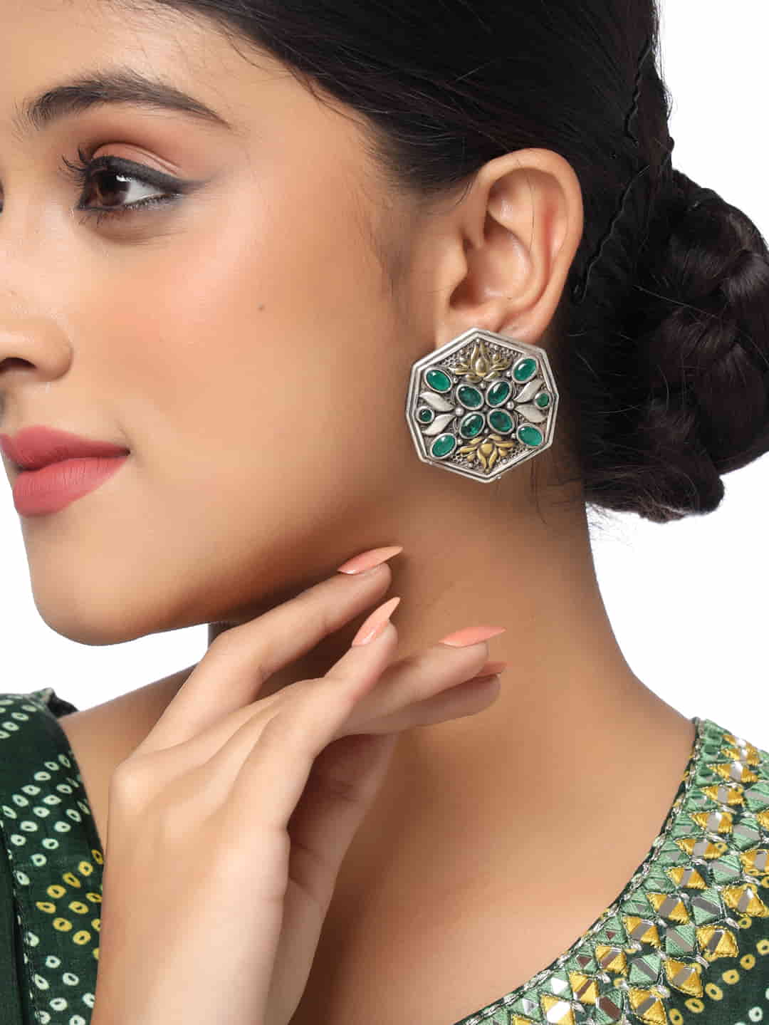two-tone-boho-stud-earrings-green-viraasi