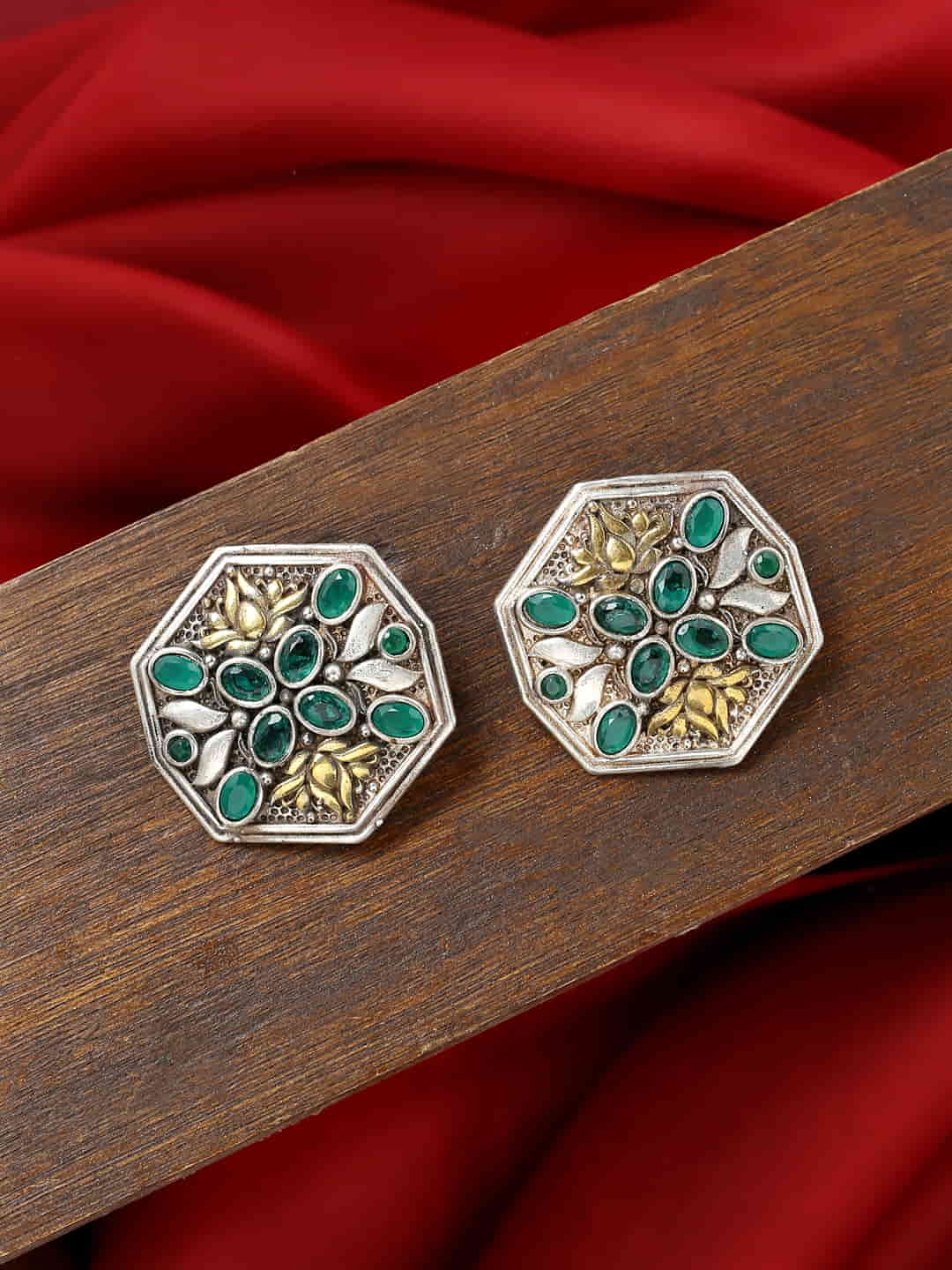 two-tone-boho-stud-earrings-green-viraasi