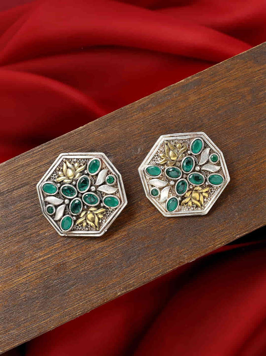 two-tone-boho-stud-earrings-green-viraasi