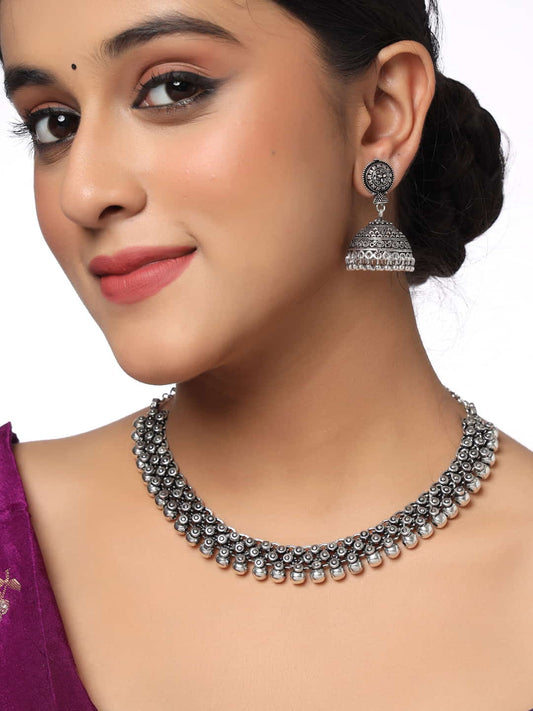 oxidized-choker-necklace-with-jhumka-earring-jewellery-set-viraasi