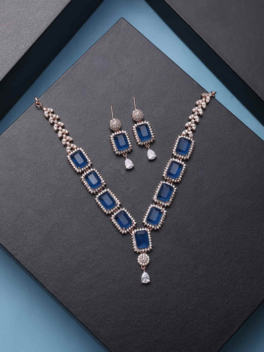 rose-gold-plated-american-diamond-necklace-set-sapphire-color-viraasi