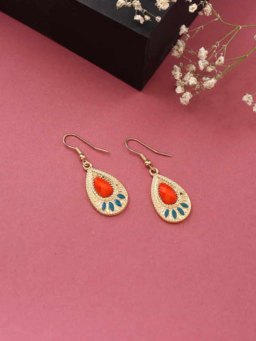 Gold Plated Stone Studded Dangler Earrings for Women and Girls