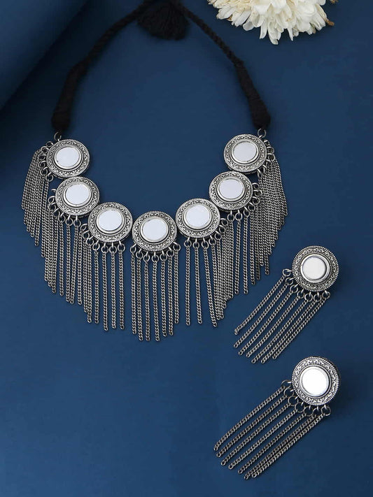 oxidised-plated-mirror-necklace-set-with-dangle-chains-viraasi