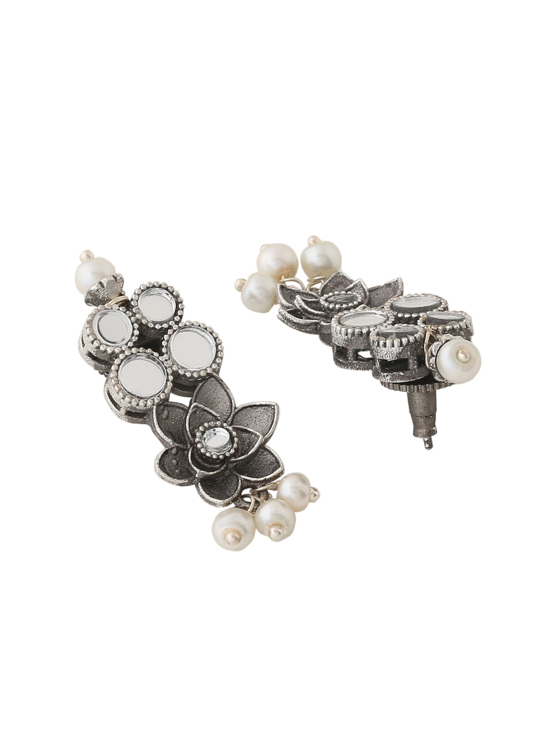antique-oxidised-floral-shape-mirror-necklace-set-viraasi