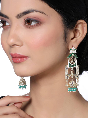 Enamel Meenakari Dangle Earrings-Green