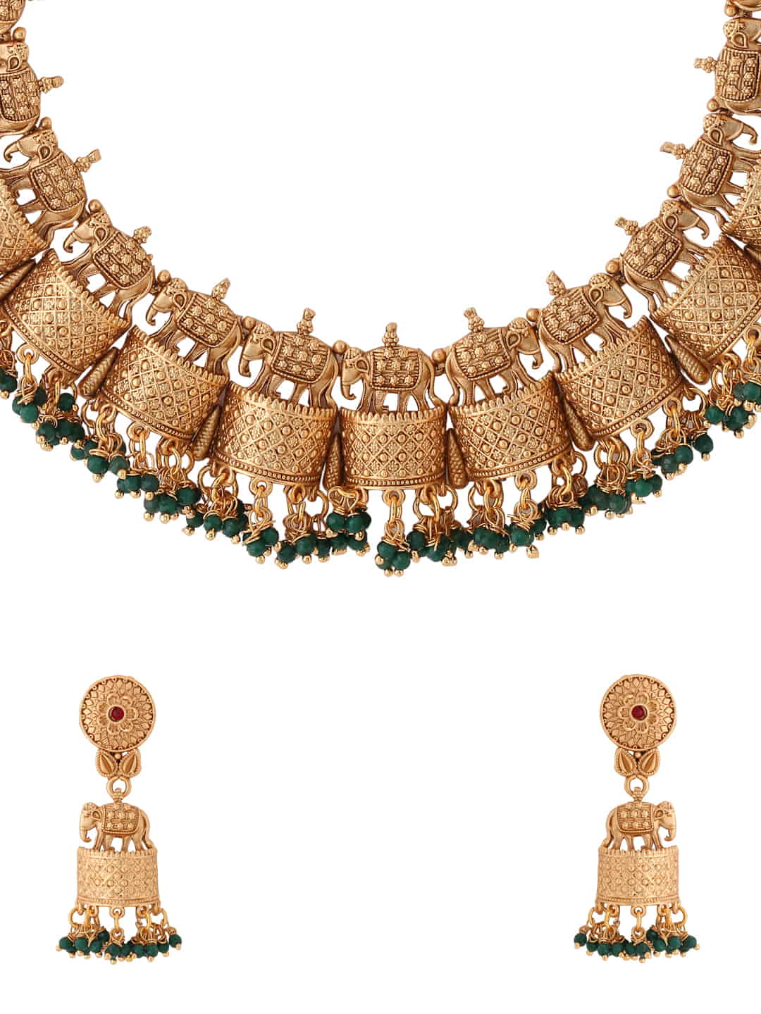 gold-plated-elephant-filigree-with-beads-handcrafted-necklace-set-viraasi