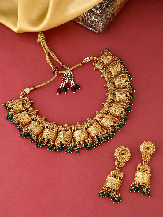 gold-plated-elephant-filigree-with-beads-handcrafted-necklace-set-viraasi