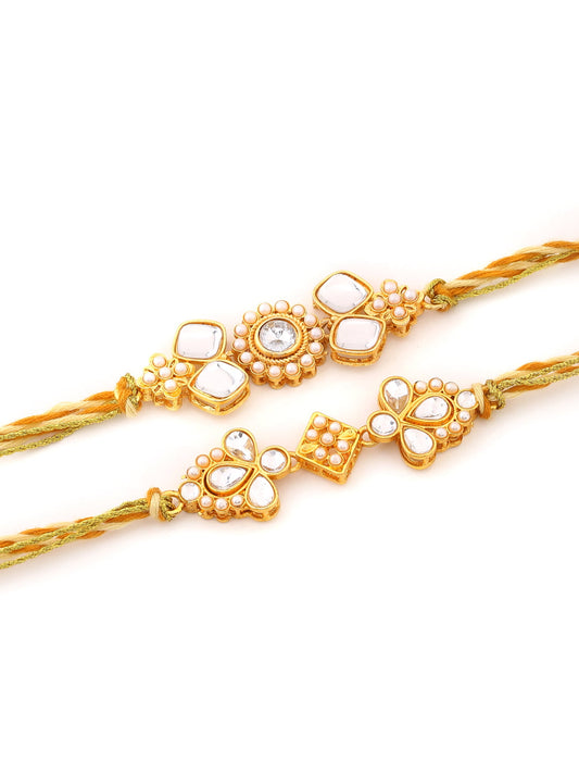 Set of 2 Gold-Toned Kundan Rakhi for Brother