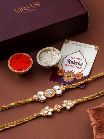 Set of 2 Gold-Toned Kundan Rakhi for Brother