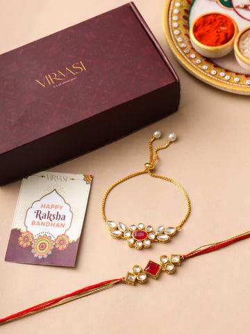 Gold-Toned Kundan Bhaiya Bhabhi Rakhi Bracelet