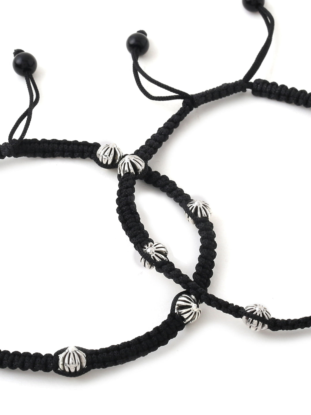 Black Silver-Toned & Beaded Adjustable Anklet-Viraasi