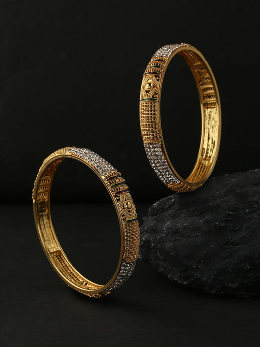 Gold Plated AD Studded Bangle - Set of 2