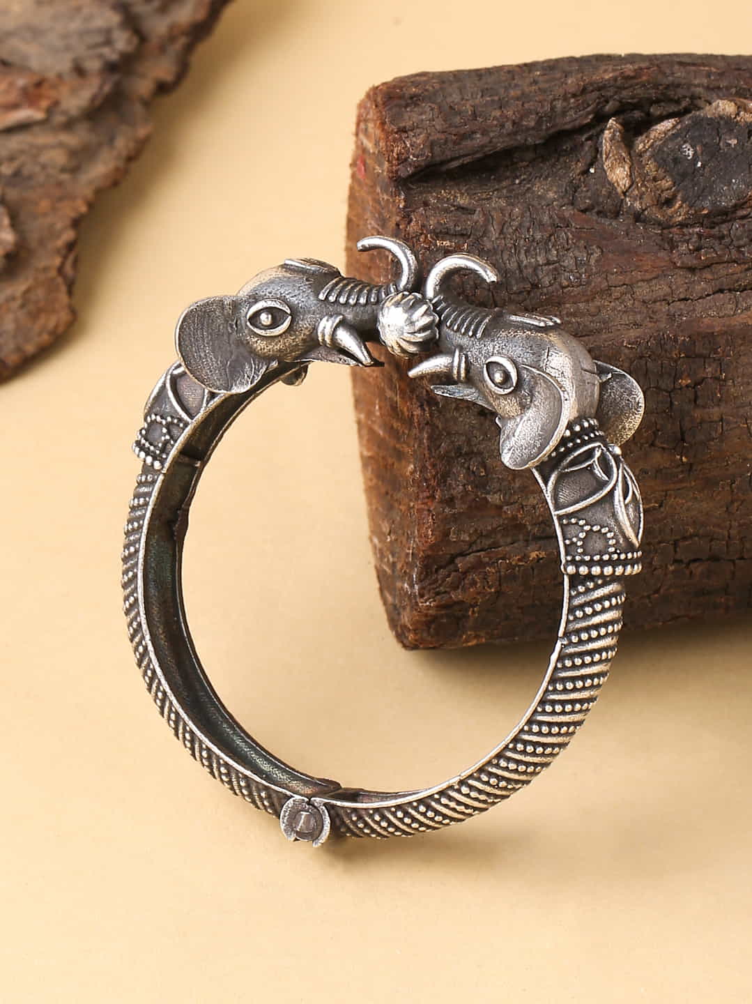 Antique Oxidised Elephant Shape Bangle-Viraasi