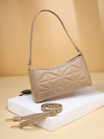 Beige Textured Sling Bag for Women & Girls