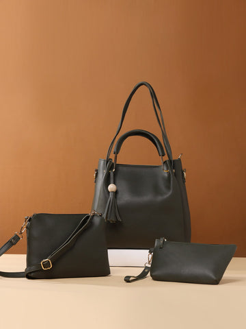 3 in 1 Dark Green Handheld Bag for Women and Girls