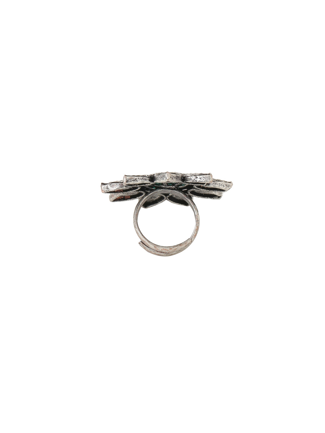 floral-shape-green-stone-studded-oxidised-ring-adjustable-viraasi