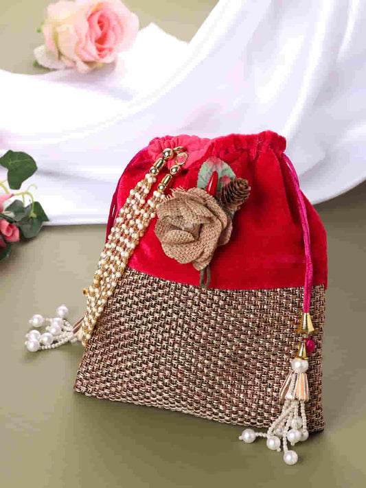Viraasi Red Color Beaded Potli for Women