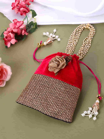 Viraasi Red Color Beaded Potli for Women